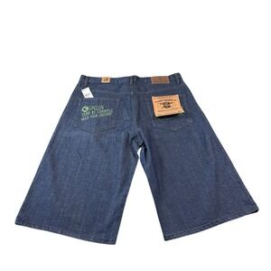 G UNIT VTG Y2K Deep Blue Wide Leg Embroidered Deadstock Jean Short Size 36 NWT